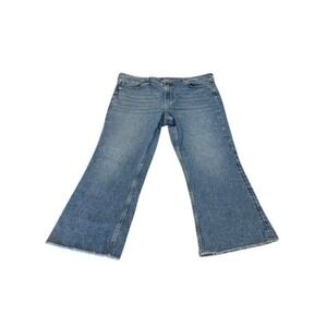 H&M Womens 18 High Waist Flare Jeans Blue Medium Wash Cropped Raw Hem
